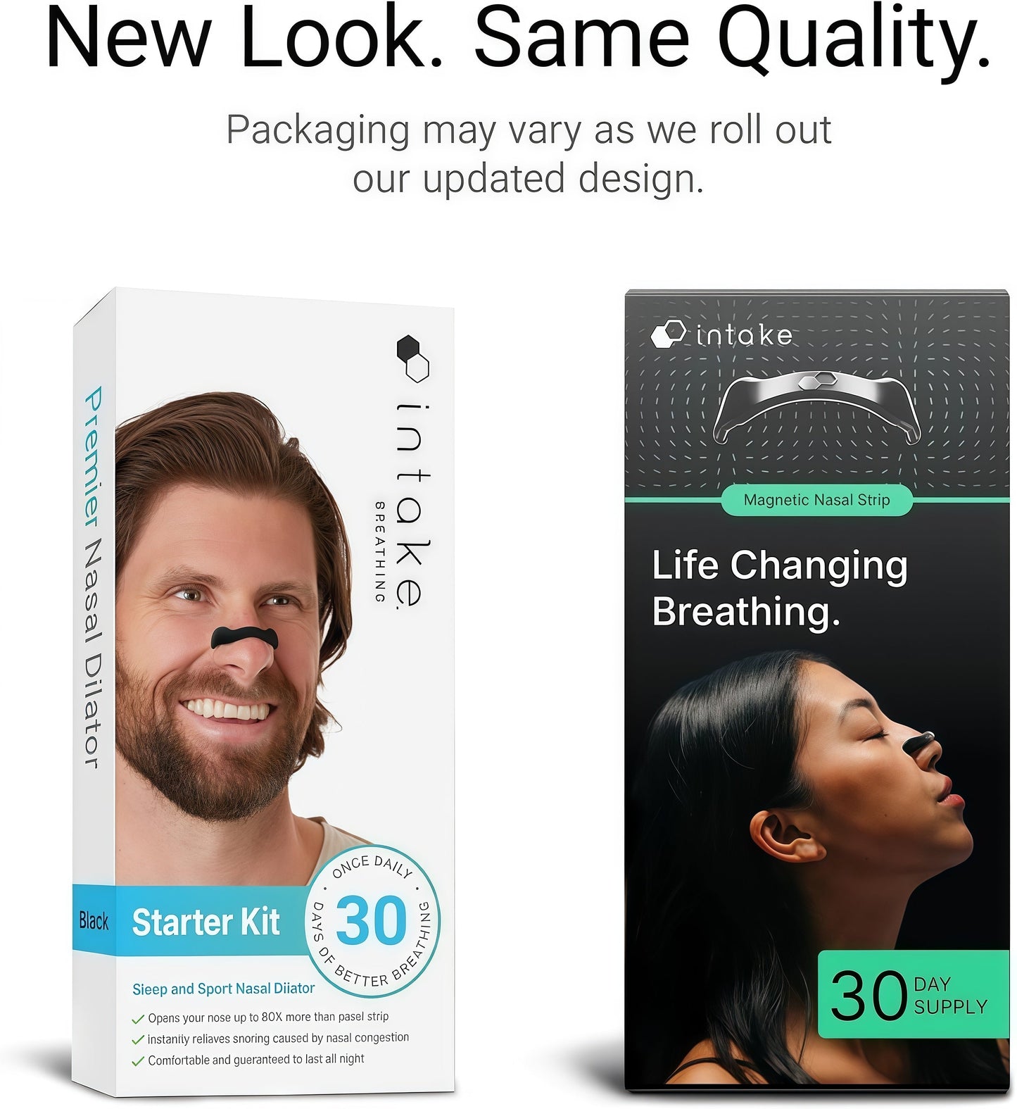 Intake Breathing Magnetic Nasal Strips Starter Kit (30 Count, Black) - Boost Oxygen Intake, Reduce Snoring, Improve Sleep Quality - Sweat Resistant, Nasal Strips - Extra Strength Snoring Solution